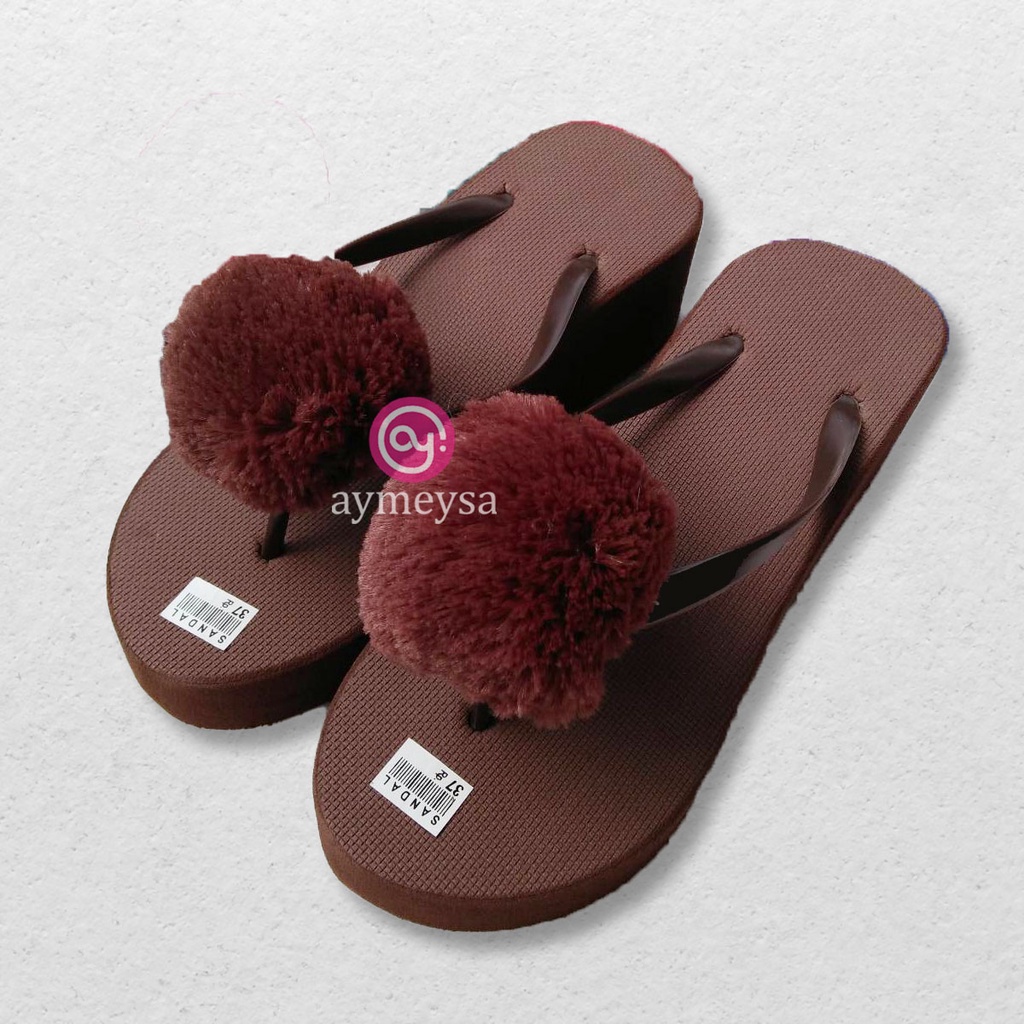 POM Sandal Wedges Jepit POMPOM Kualitas Super