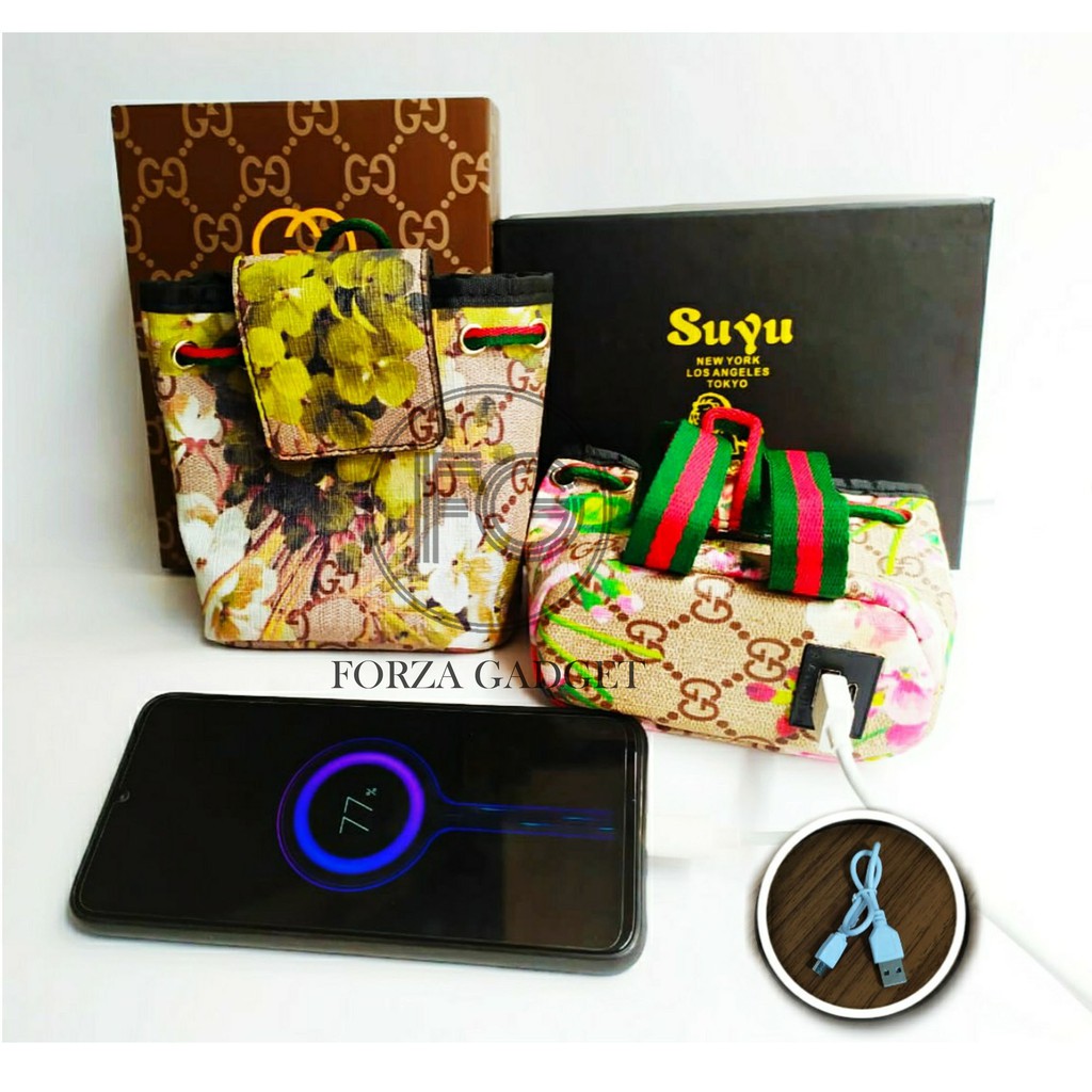 Power Bank Lucu Power Bank Fashion Model Tas Ransel Gucci Motif Floral 8800 mAh