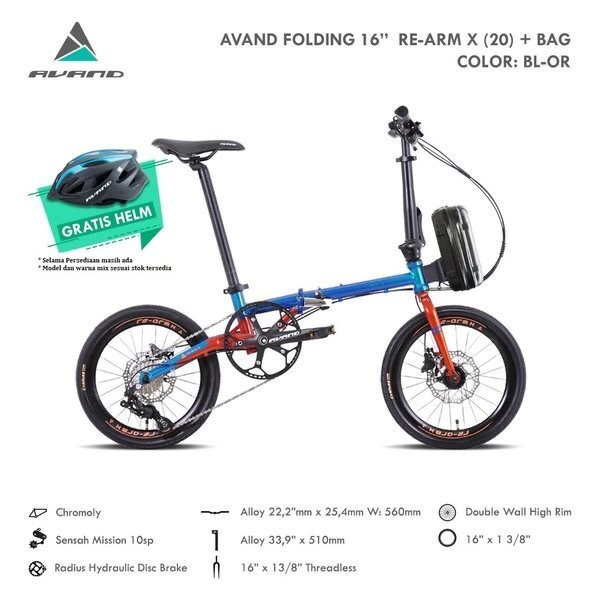 Sepeda Lipat Folding Bike 16 inch Avand Re Arm X 10speed Garansi SNI-2