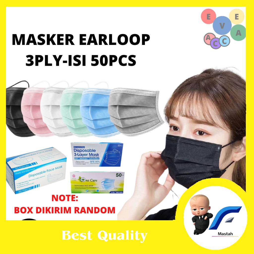 Masker Earloop 3Ply 50Pcs Masker Hijab Hitam 3Ply Harga 1 Pcs