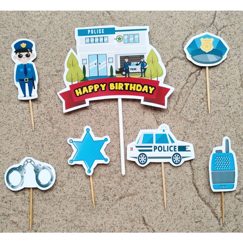 topper toper hiasan tusukan kue cake ulang tahun happy birthday karakter polisi police