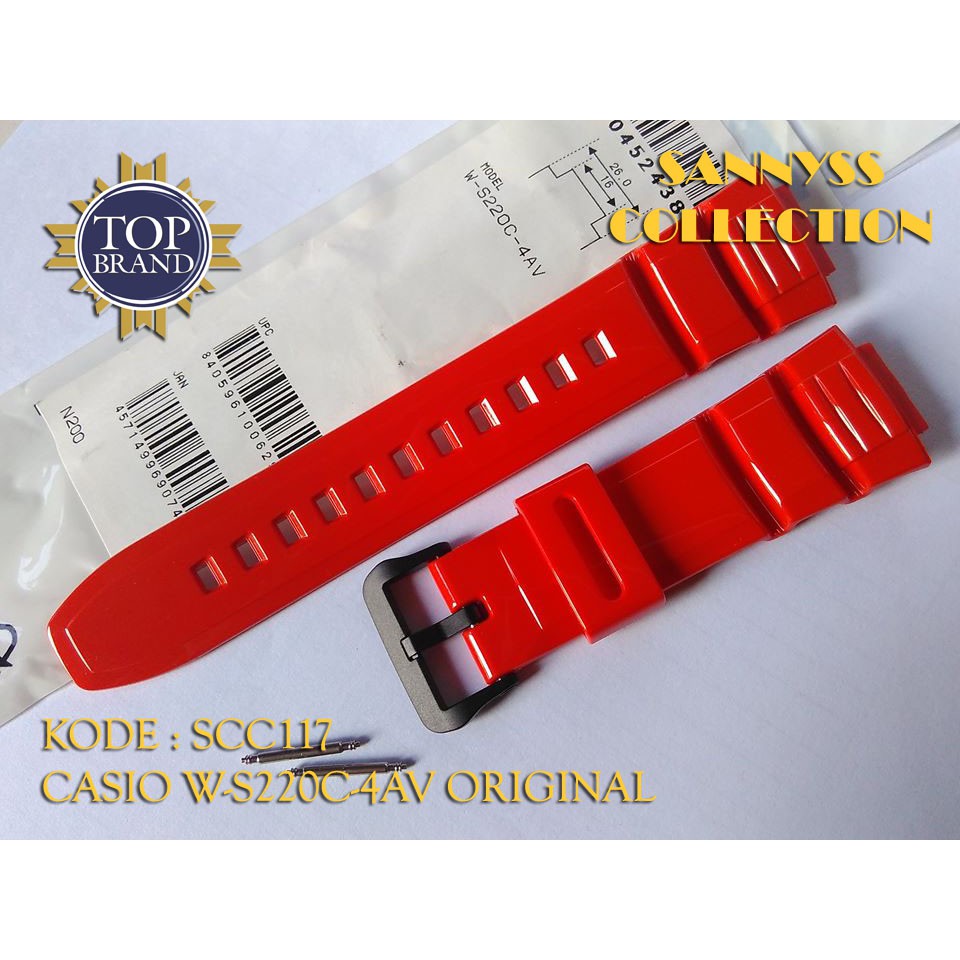 STRAP TALI JAM CASIO W-S220C - W S 220 C - WS220C MERAH ORIGINAL