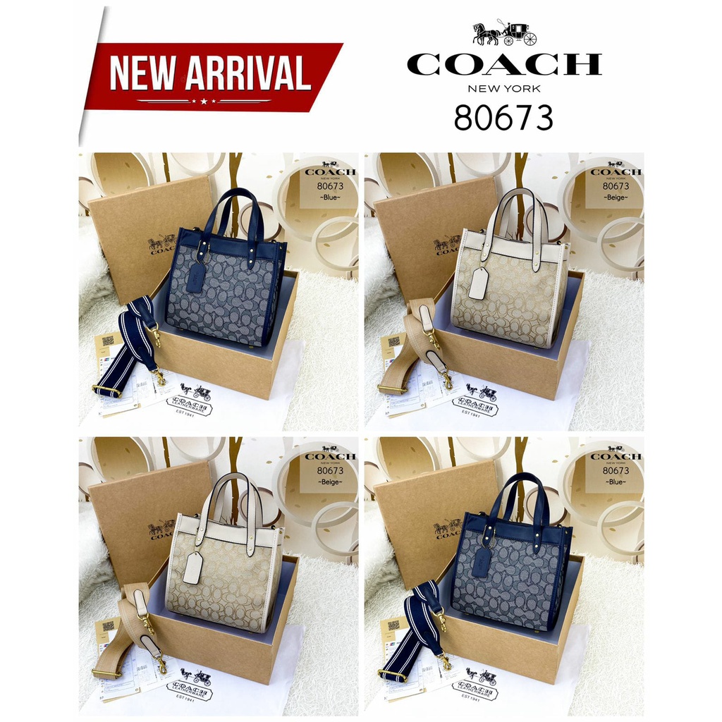 Co'ach Field Tote 22 In Signature Jacquard Bag #80673 (with Coach Charm)  (Tas Import Wanita) #11