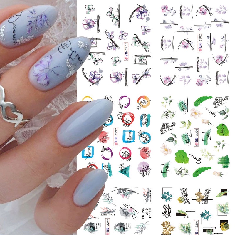 12pcs / Set Stiker Kuku Desain Lavender Floewrs Gelombang Untuk Dekorasi Nail Art DIY