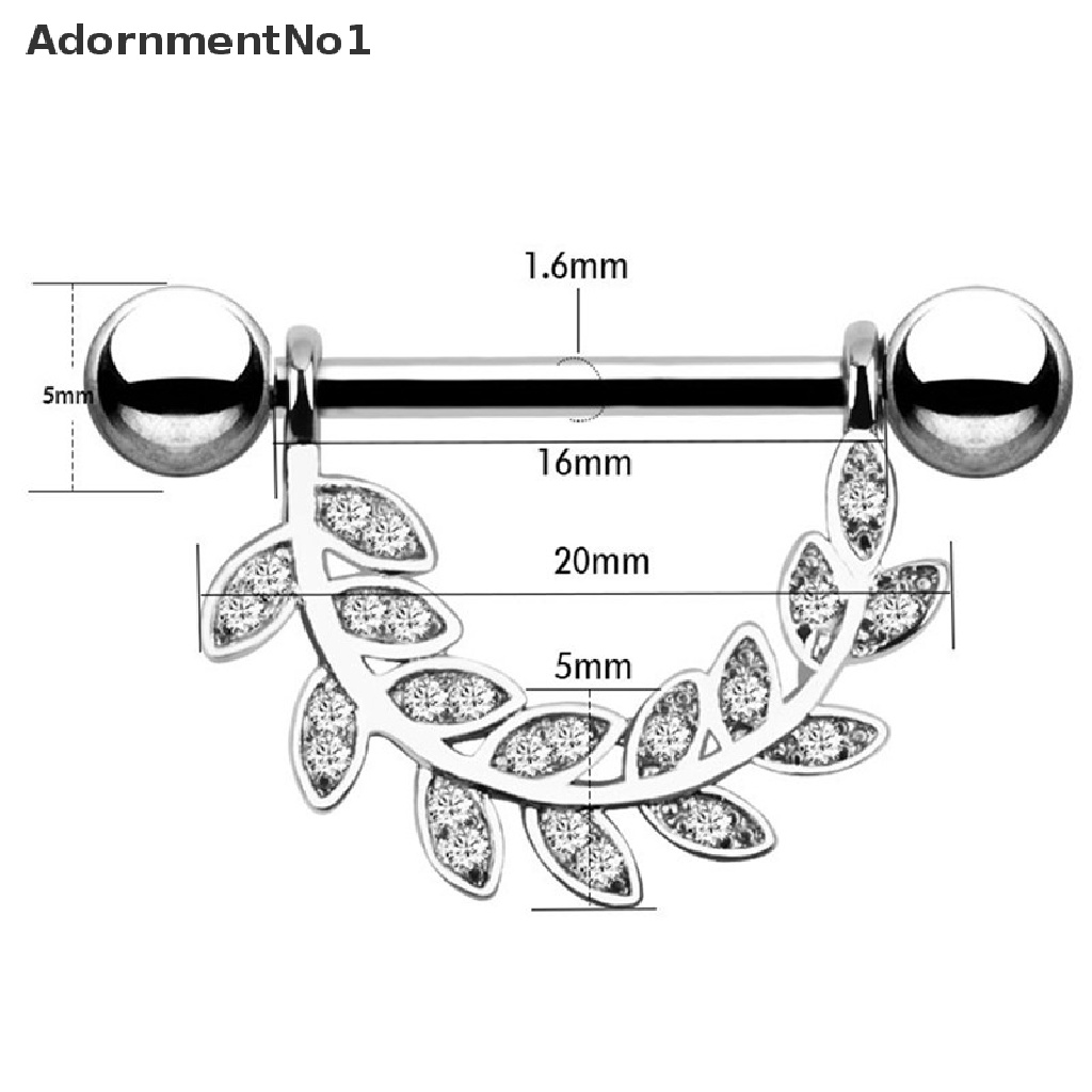 (AdornmentNo1) Anting Tindik Lidah / Puting 14G Desain Daun Hias Kristal