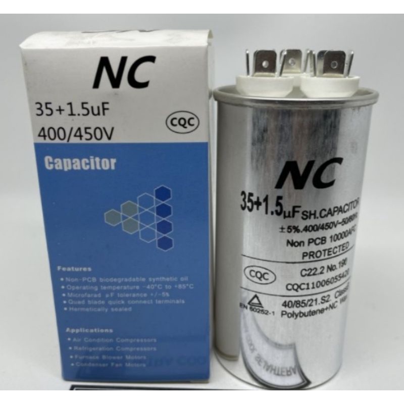 (COD) KAPASITOR AC 35 + 1.5 UF CAPASITOR AC DOUBLE 1.5+35 CAPASITOR AC GANDA 35/1.5 400/450 VAC