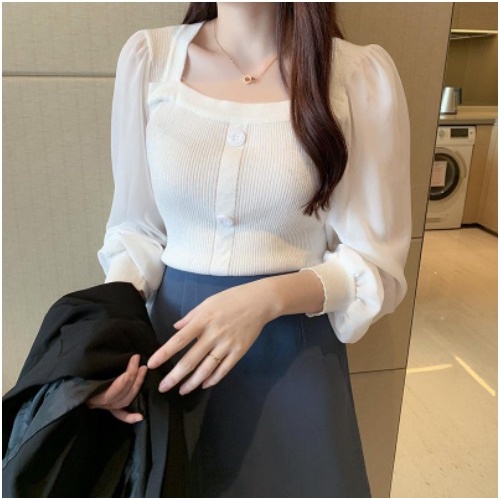 Darcy Pleated Blouse Import LENGAN MESH KOMBINASI RAJUT IMPORT 9986#