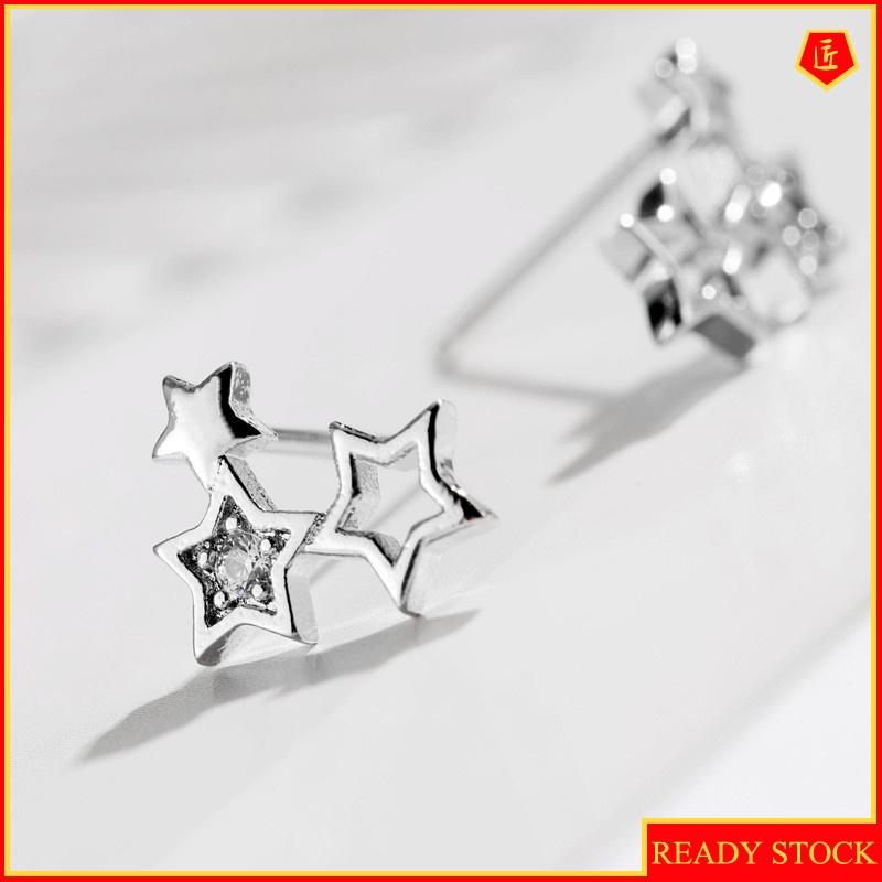 [Ready Stock]S925 Silver Three-Star Stud Earrings Fashion Personality