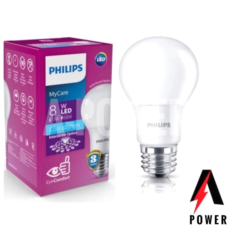 Philips - Lampu LED Bulb/Bohlam MyCare 8W (Putih / Kuning)