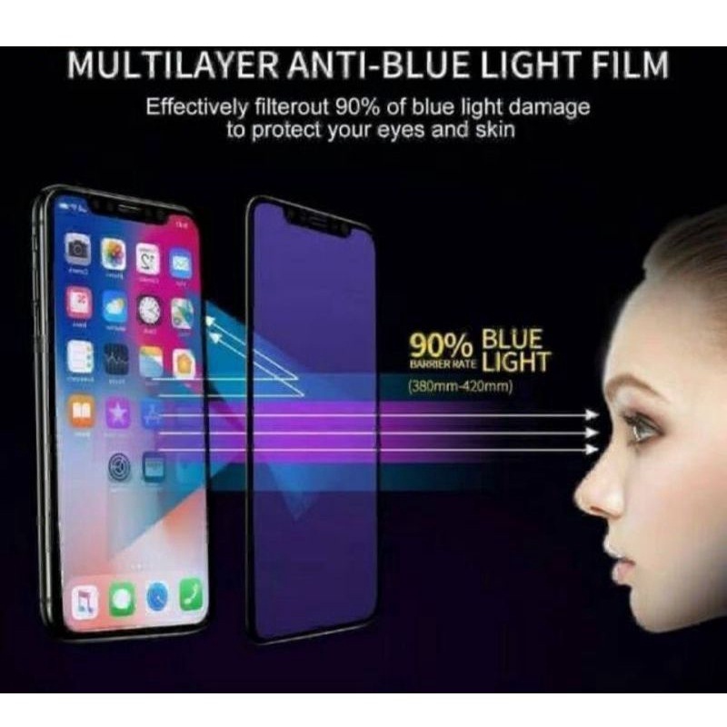 Tempered Glass Blue Ray iPhone 7 7+ 8 8+ iPhone X XS XR XS Max Anti Radiasi Full Lem Full Screen