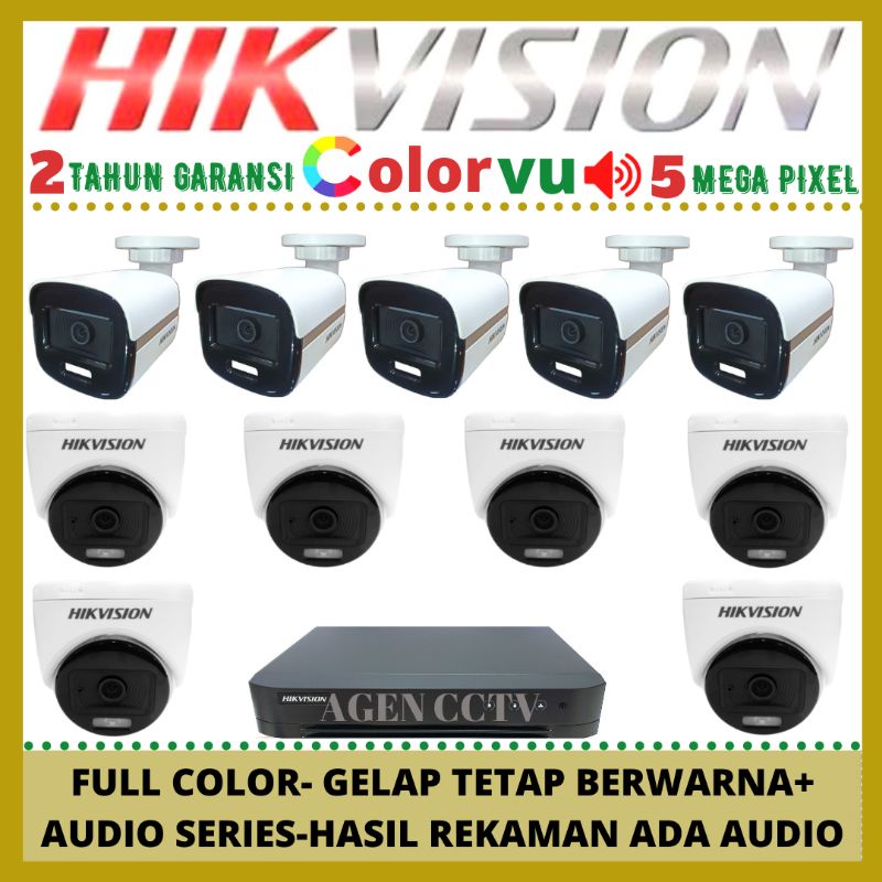 PAKET CCTV HIKVISION COLORVU 5MP 16 CHANNEL 11 KAMERA AUDIO FULL COLOR