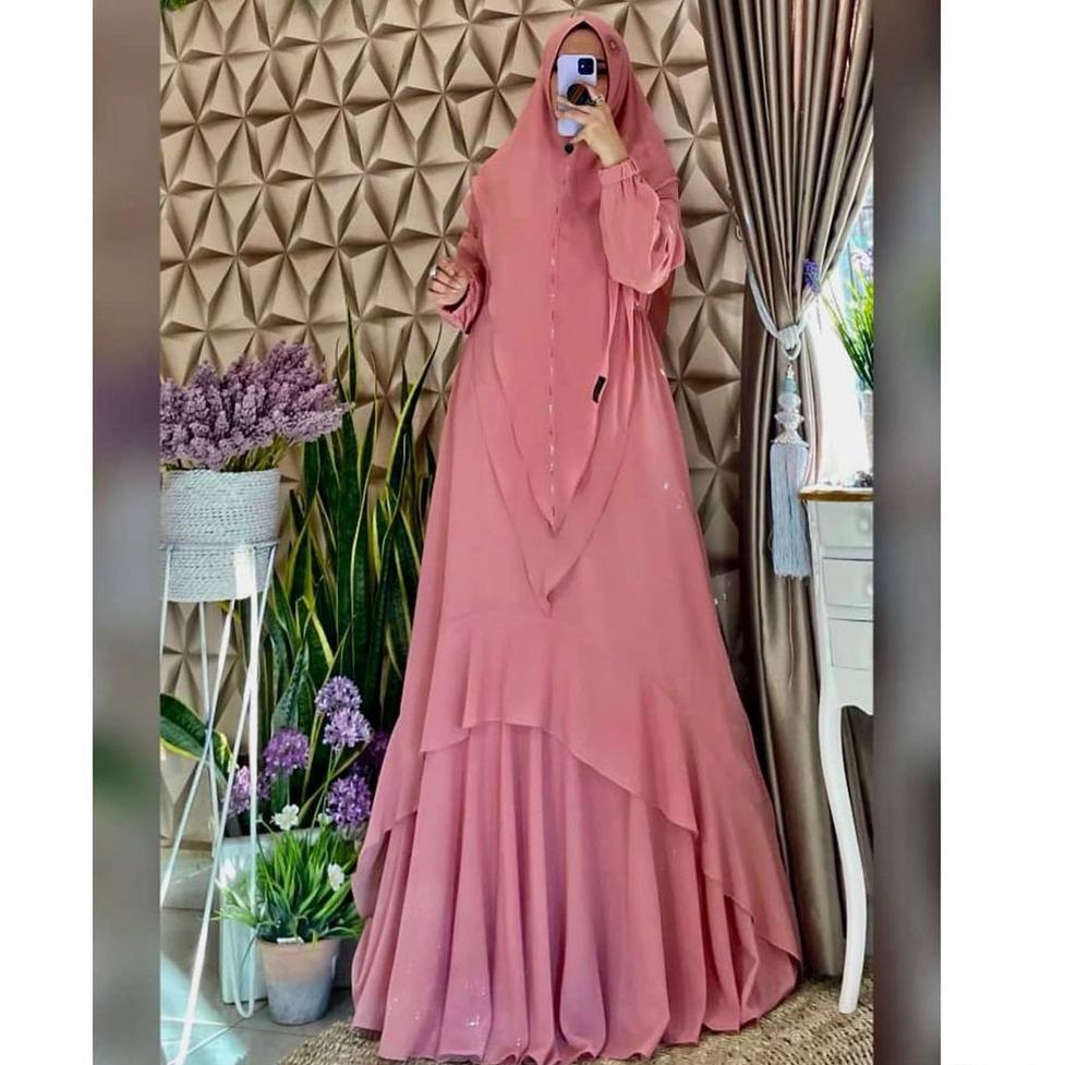 Gamis Ceruty Polos Set Khimar Busana Muslim Kirani Syari Plus Jilbab Gamis Ceruty Babydoll Dress Pol