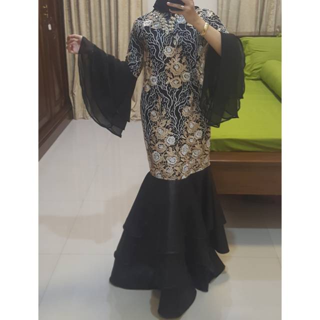 Gaun Pesta Muslimah Mewah Full Brukat Payet Hitam Party Dress