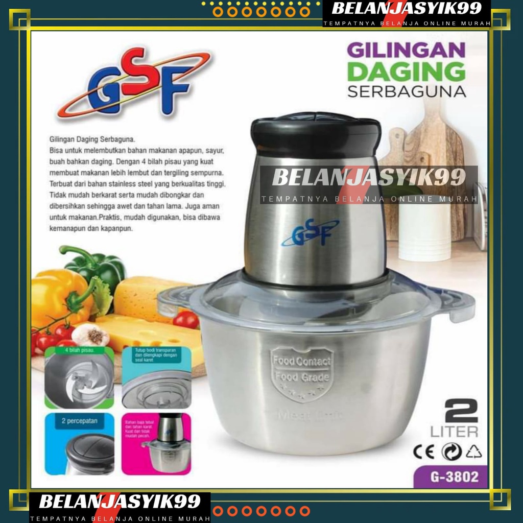 BLENDER DAGING STAINLESS SERBAGUNA G-3802 / BLENDER DAGING CHOPPER HAN BLENDER PRESS 2L BAJA TAHAN KARAT SERBAGUNA GSF G-3802/ GSF 3802