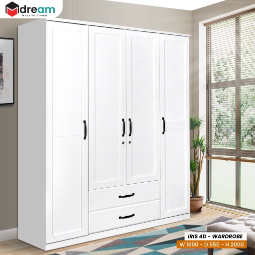 Lemari Pakaian Baju Gantung Gamis Hijab 4, 5 , 6 & 7 Pintu Tinggi Scandinavian Putih White - Lavende