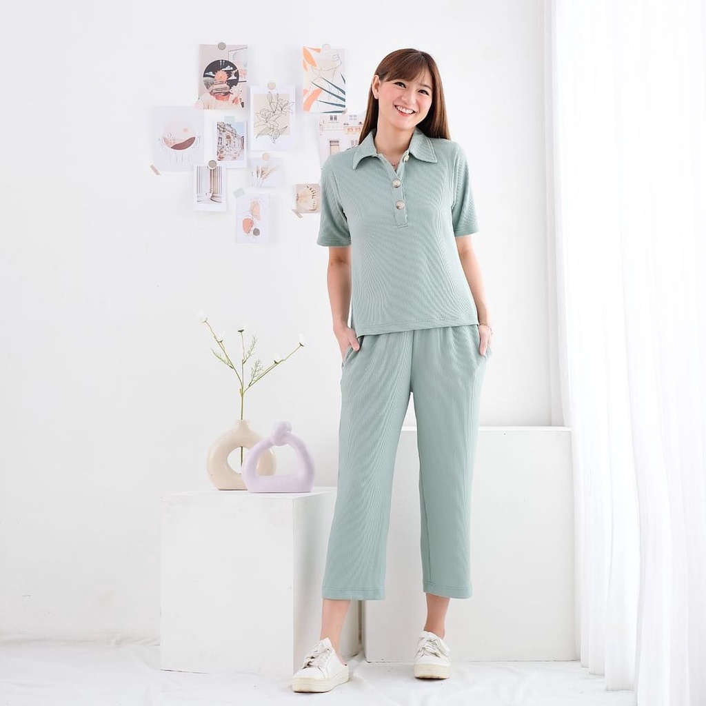 JUMPSUIT CASUAL WANITA DENISE BUTTON 1 SET TOP LONG PANTS JS1450