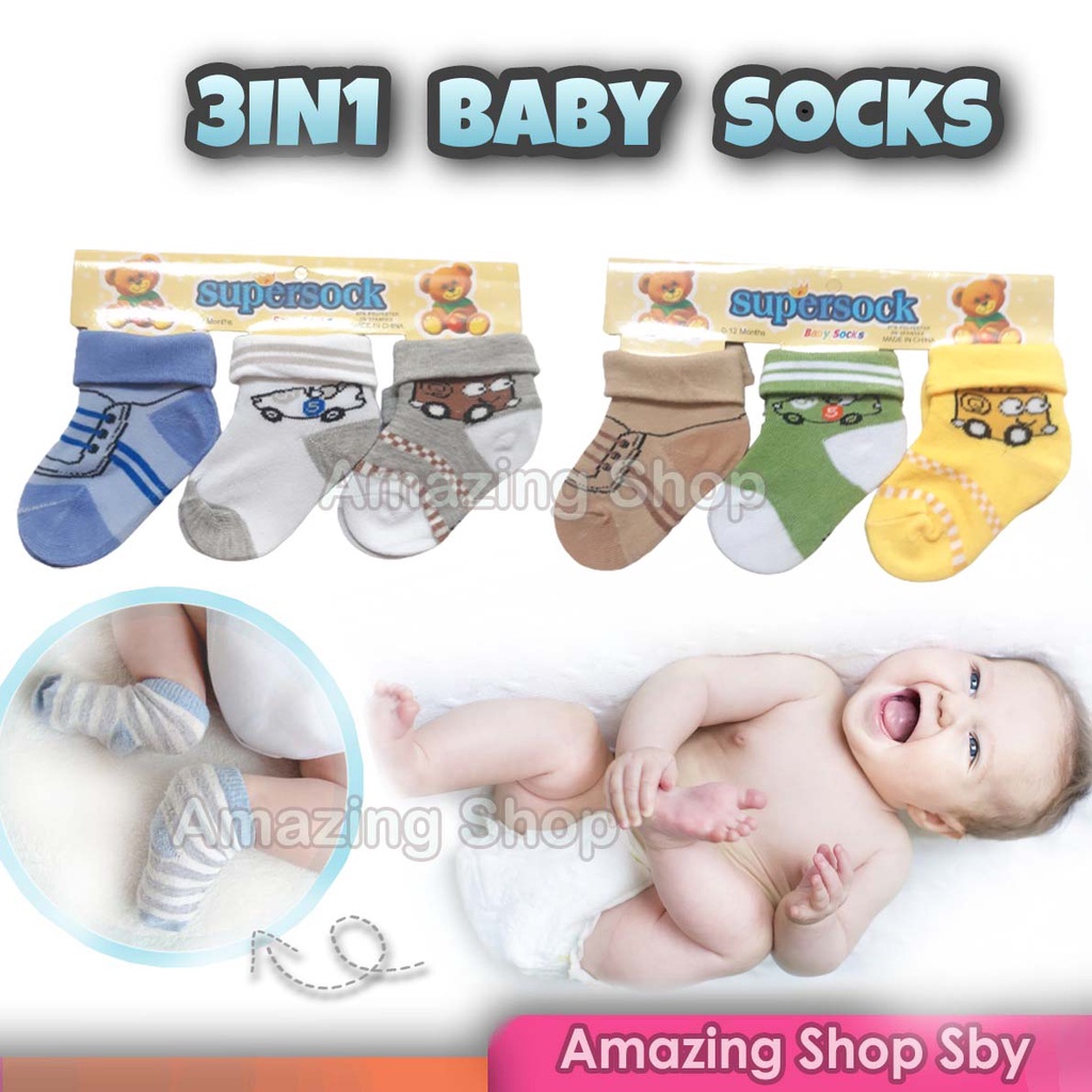 Kaos Kaki Anak Bayi 3in1 Kids Sock Newborn Cute Amazing Shop SBY