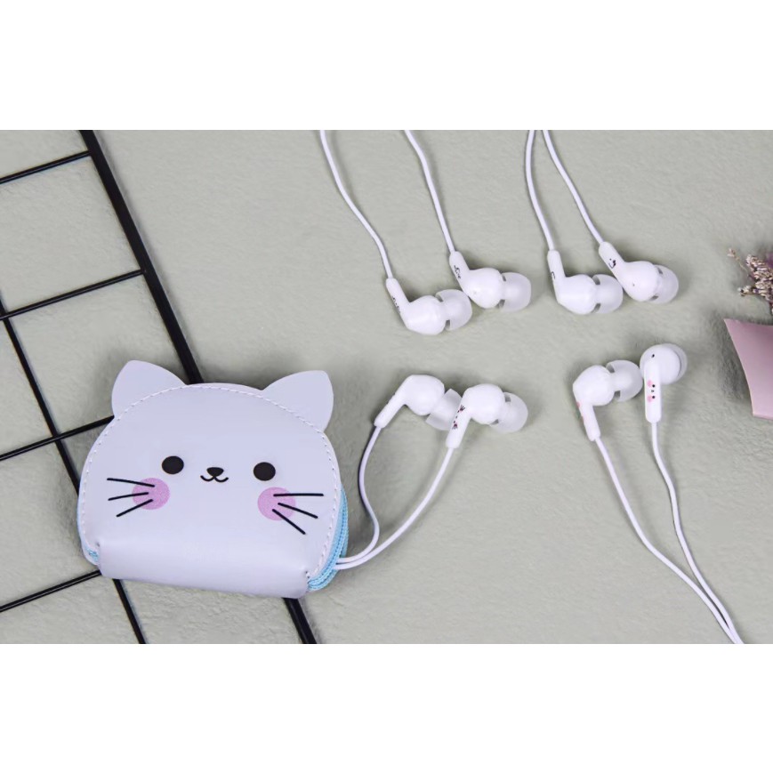 [KN-8227] / [KN-8231] Set Headset Earphone Motif Kepala HEWAN Bulat / Wadah Earphone Kartun Animal Head Lucu Bahan Kulit / Dompet Earphone Kulit Lucu