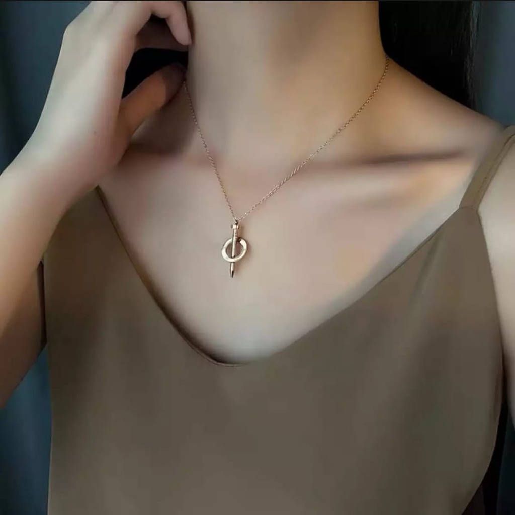 Kalung Titanium Premium model fuji liontin permata satu /Kalung wanita titanium anti karat Ala Korea Untuk Wanita Rantai Choker