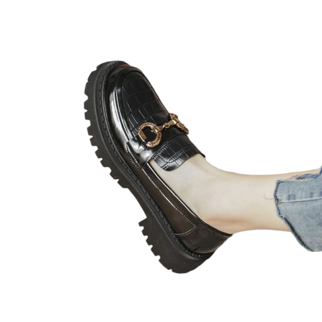 SEPATU LOAFERS WANITA CROCO GLOSY GOLD '' STELIO '' PREMIUM 7788