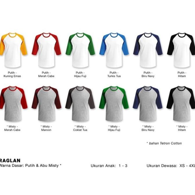 Kaos Polos Raglan 20S Cotton Combed Size L