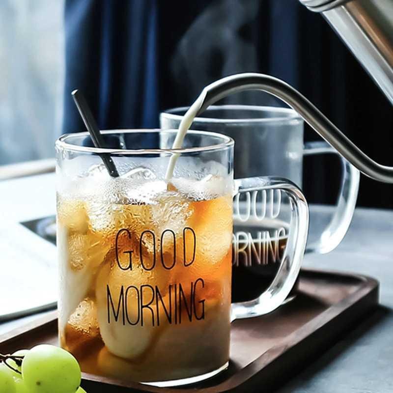 Gelas Cangkir Kopi Glass Coffee Mug Desain Good Morning 400ml - MD19