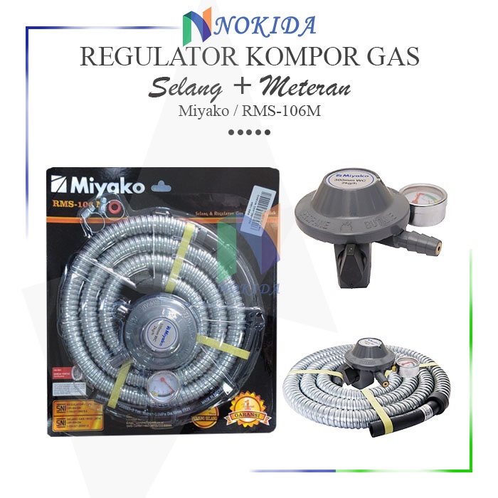 Nokida Selang Regulator Gas Miyako RMS-106M [1Set] / Selang Regulator Kompor Gas Anti Bocor / Metera