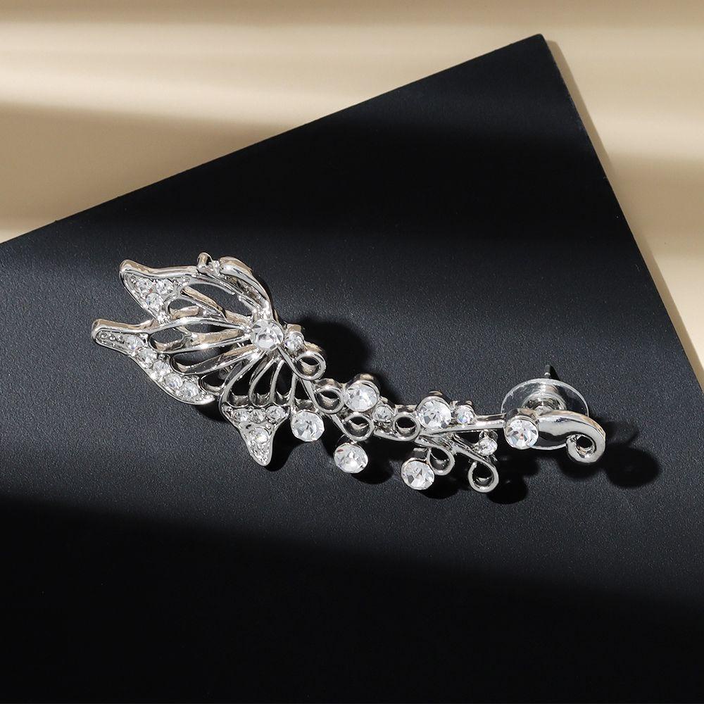 R-flower Ear Cuff Earring Perhiasan Pesta Kupu-Kupu Warna Perak Punk Peri Telinga Bungkus