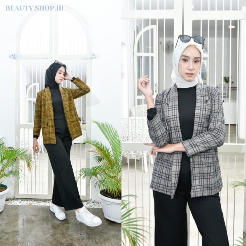 Ayumi Blazer - Blazer Wanita - Outerwear Wanita - Blazer Tartan Termurah C5