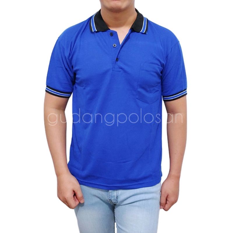 GP Kaos Polo/Polo Shirt/Kaos Kerah Lengan Pendek Biru Benhur Kerah Hitam