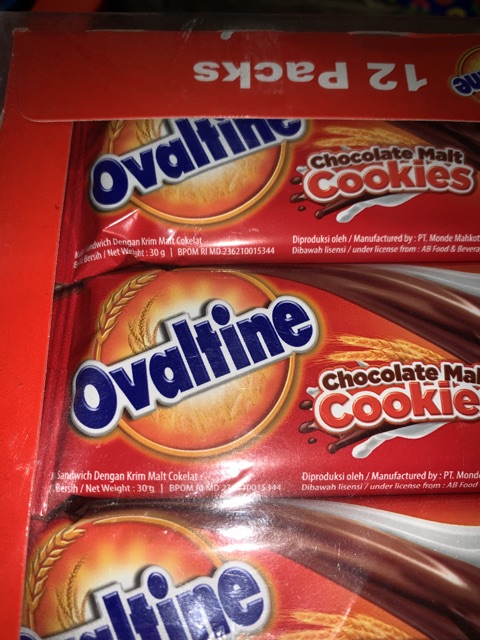 Ovaltine Chocolate Malt Cookies 30gr 1 box isi 12 pcs x 30 gram coklat