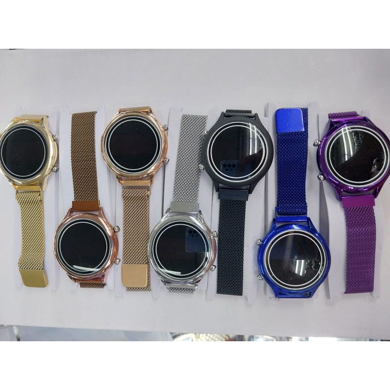 Jam Tangan Wanita LED Watch Digital Circle Convex Rantai Magnet Mesh