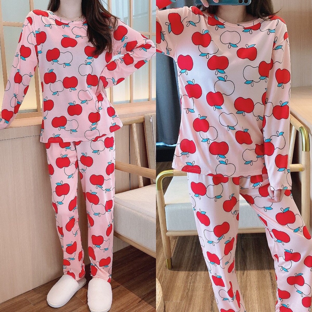 Blackpink Baju Tidur Set Baju + Celana Setelan Piyama Wanita Lengan Panjang Motif Kartun 4018