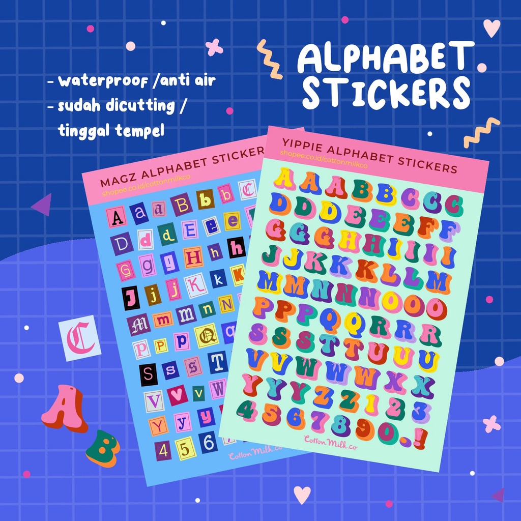 

STICKER STIKER ALPHABET HURUF WATERPROOF ANTI AIR JURNAL LABEL