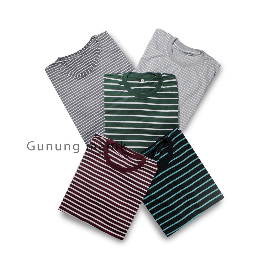 KAOS POLOS PRIA WANITA SALUR STRIP BAHAN COTON COMBED 30S termurah lengan pendek