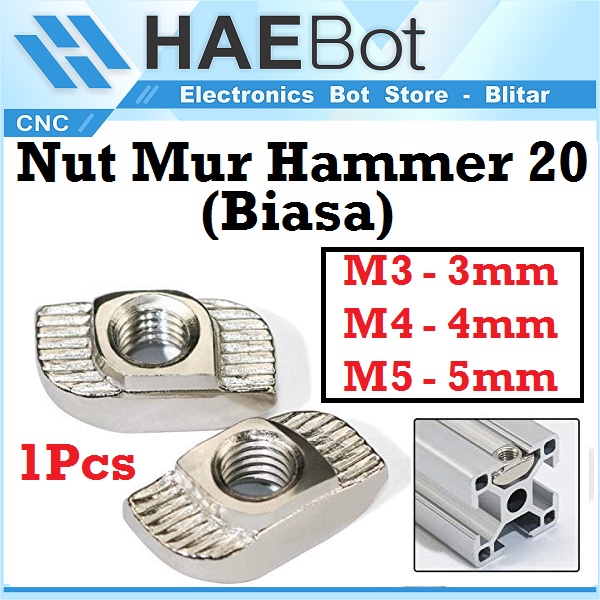 [HAEBOT] Nut Hammer Mur Kotak Aluminium Profile 2020 M3 M4 M5 3 4 5 mm Biasa AP2020 Pengunci AP 2020 20mm T Slot V Frame CNC 3D Printer Mesin Otomasi