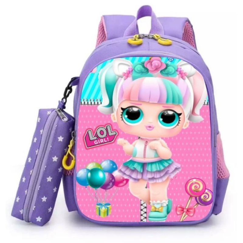 Tas Ransel Anak Cewek Motif LOL - Free Tempat Pensil Tas Ransel Sekolah