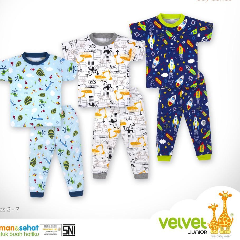 ❆ VELVET JUNIOR- 3 setel Baju Lengan Pendek Celana Panjang ❋