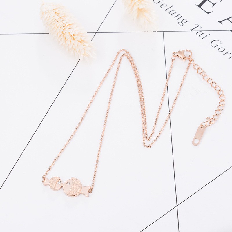 Kalung titanium mini korea model ikan hadiah wanita cewek stainless anti karat KK028