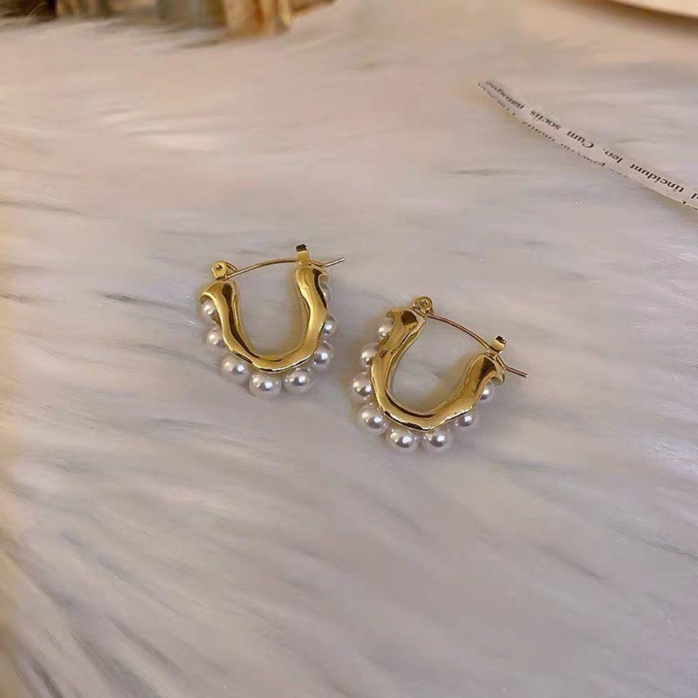 Needway Wanita Anting Niche Desain Vintage Gaya Perancis Mutiara Gadis Hadiah Berbentuk U Telinga Drop