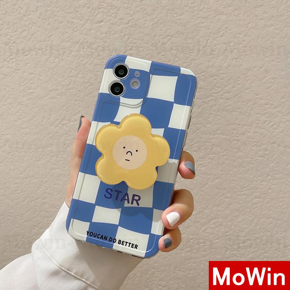 iPhone Case Silicone Soft Case Square Edge Popsocket Grip Sunflower Flower Folding Stand Airbag Stand Full Coverage Camera Protection Shockproof Blue Checkerboard Cute Style For iPhone 13 Pro Max iPhone 12 Pro Max iPhone 11 7 Plus iPhone XR Max 13 7/8/S