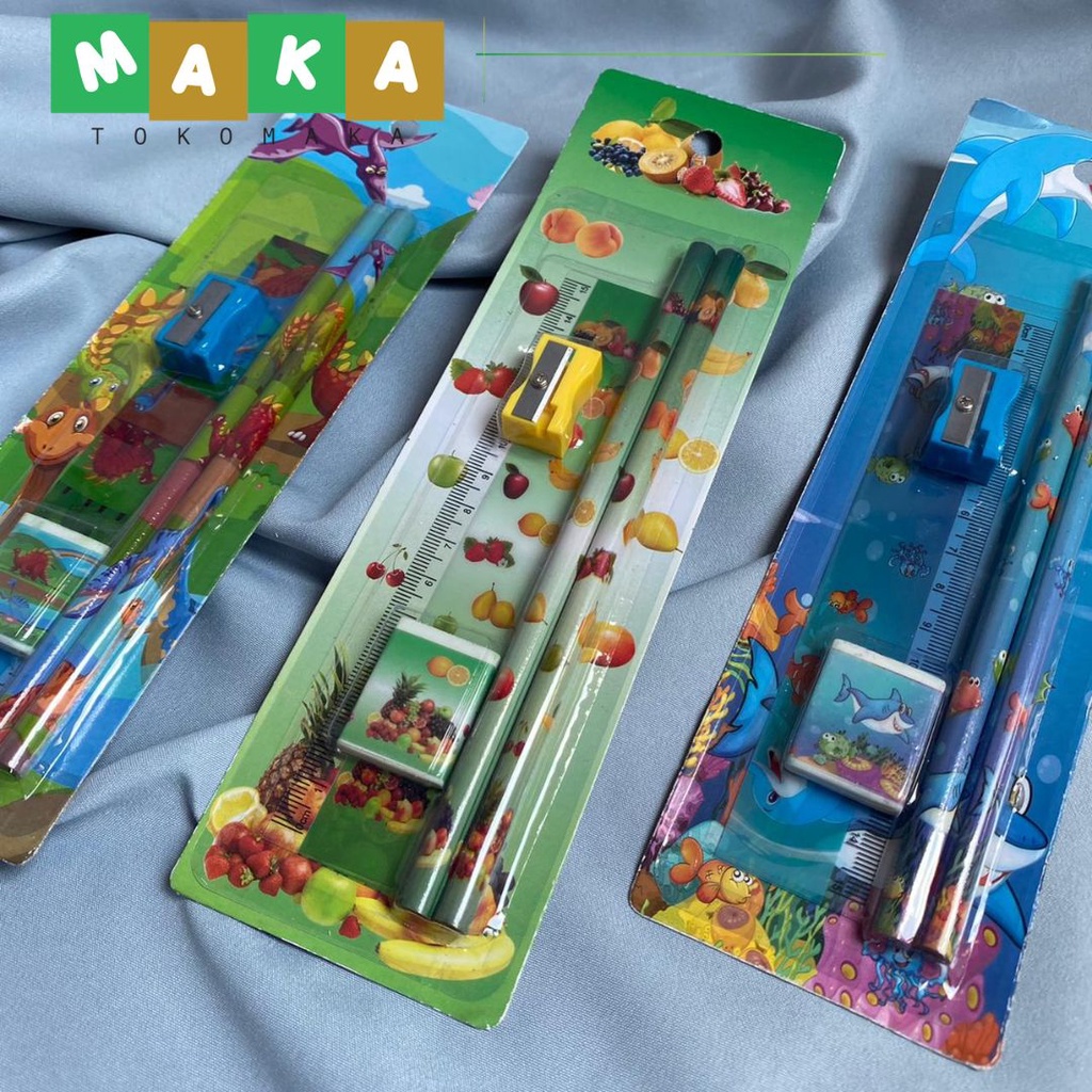 

paket alat tulis dinosaurus satu set perlengkapan sekolah (pensil penggaris rautan) alat tulis sekolah kantor murah import