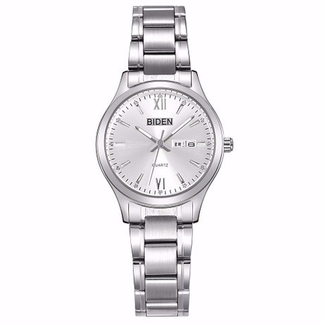 JAM TANGAN COUPLE PASANGAN PRIA WANITA ANTI AIR BIDEN 0032 TALI STRAP STAINLESS STEEL SILVER IMPORT