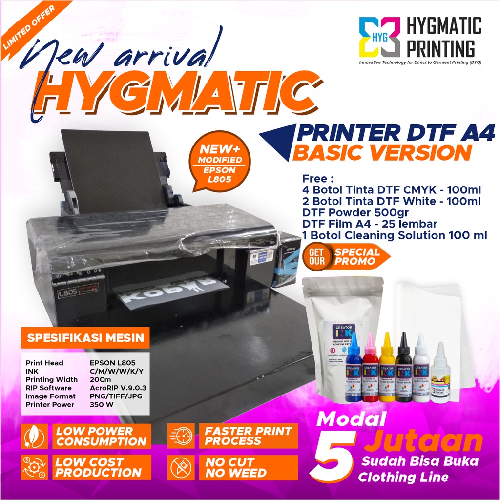 Printer mesin dtf A4 - Basic Version - printer sablon dtf EPSON L805