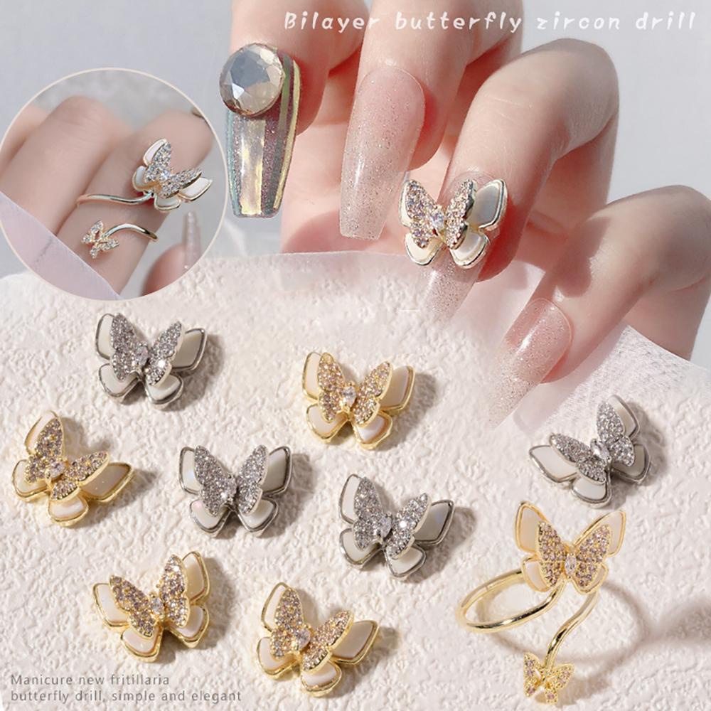 AUGUSTINA Agustina Butterfly Nail Rhinestones 1 Pc Bilayer Butterfly Zircon Bor Shiny Manicure Aksesoris