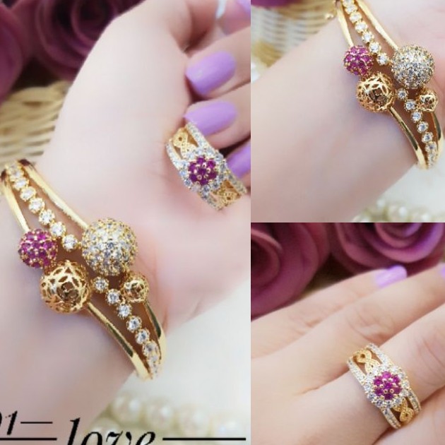 Xuping Set Perhiasan Gelang dan Cincin Lapis Emas 24K Terlaris 338L