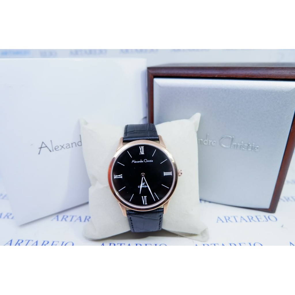 JAM TANGAN PRIA ALEXANDRE CHRISTIE AC 8478 KULIT HITAM GOLD ORIGINAL