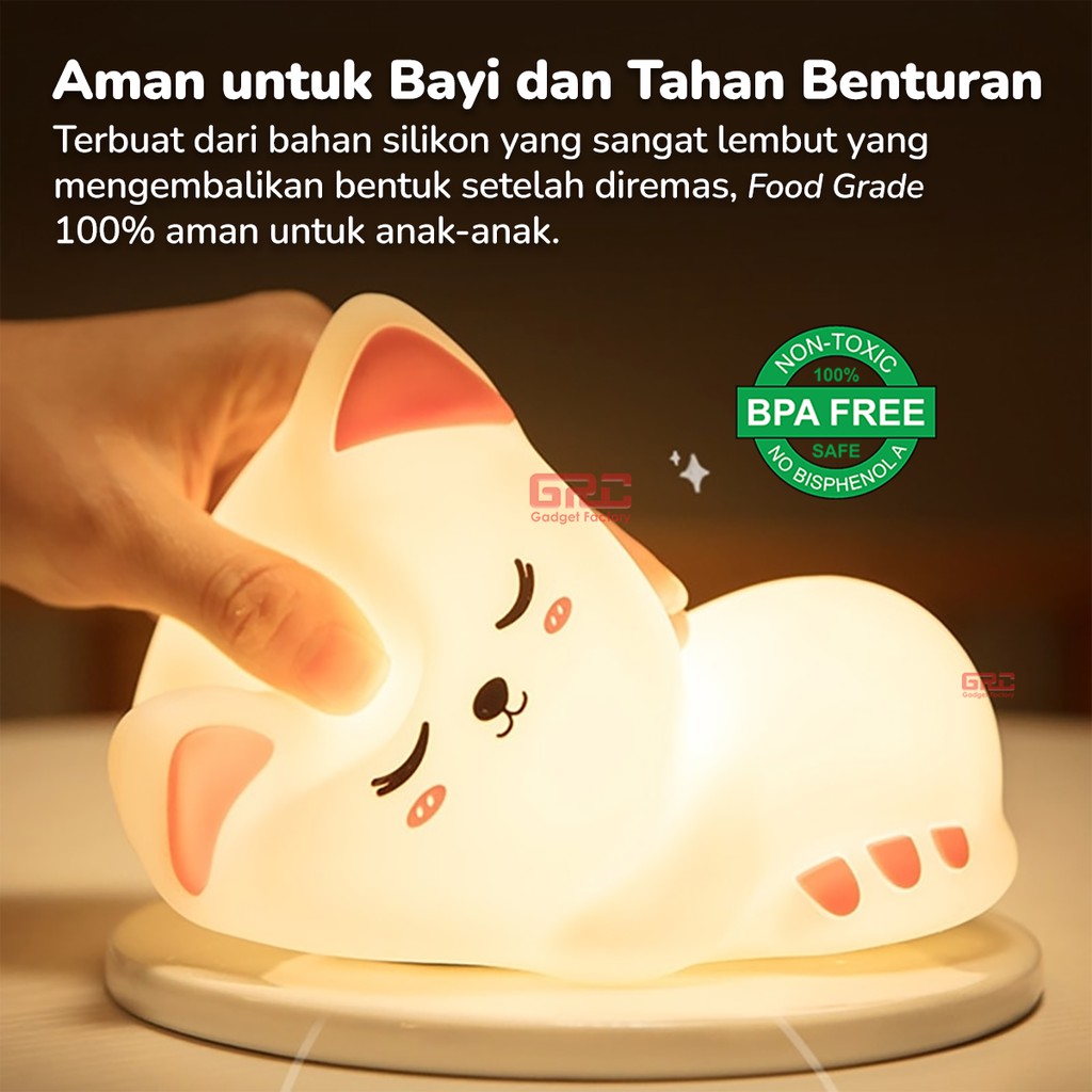 Lampu Tidur Silikon Sensor Sentuh Kucing Night Light Silicone Cat Lamp