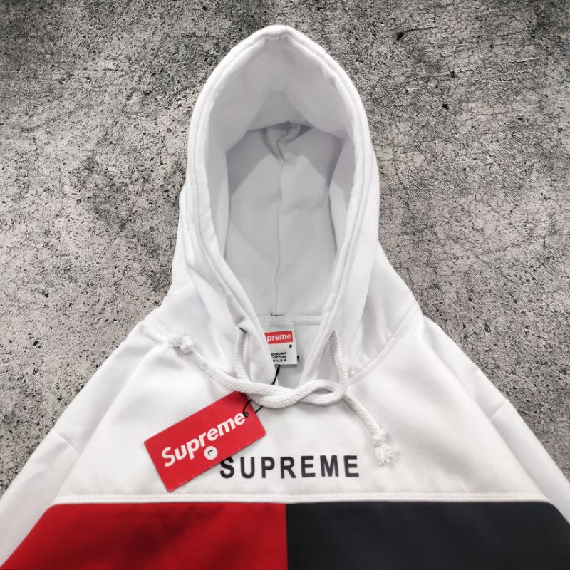 SWEATER HOODIE SUPREME COMBI PUTIH PREMIUM FULLTAG &amp; LEBEL