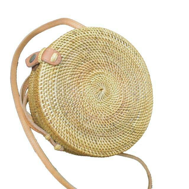 Tas Rotan bulat asli Lombok murah rattan bag original coklat bali raisa